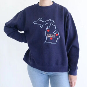 Vintage St Johns Bay Active Navy Michigan Grandma Embroidered State Sweater L